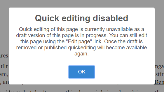 Quickedit unavailable message when draft is in progress
