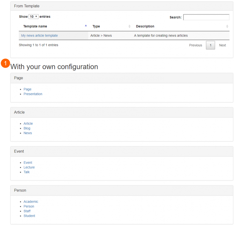 Create content screen