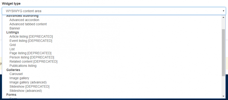 Deprecated markers in the widget selection list