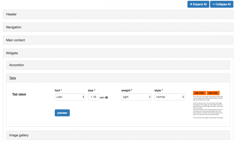 font management advanced categories expanded