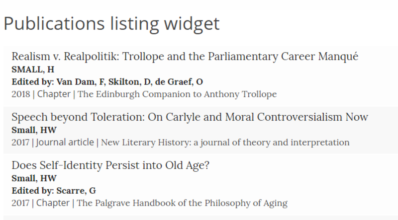 Publications listing widget with authors/editors showing Screenshot of Publications listing widget with authors/editors showing